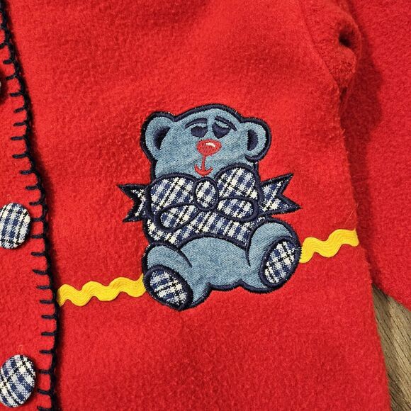 Vintage 80s Radishes & Roses Girl's 3T Red Fleece Cardigan Jacket with Patches - Picture 5 of 8